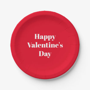 Happy Valentine's day, red white cute Paper Plate