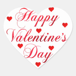 HAPPY VALENTINE's DAY Red White Glitter Heart Sticker