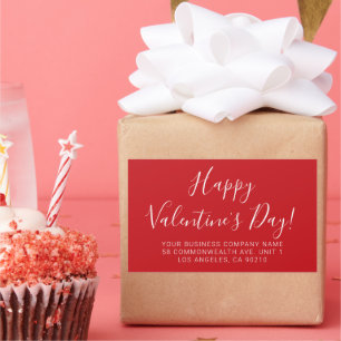 Happy Valentine's Day red white script address Rectangular Sticker