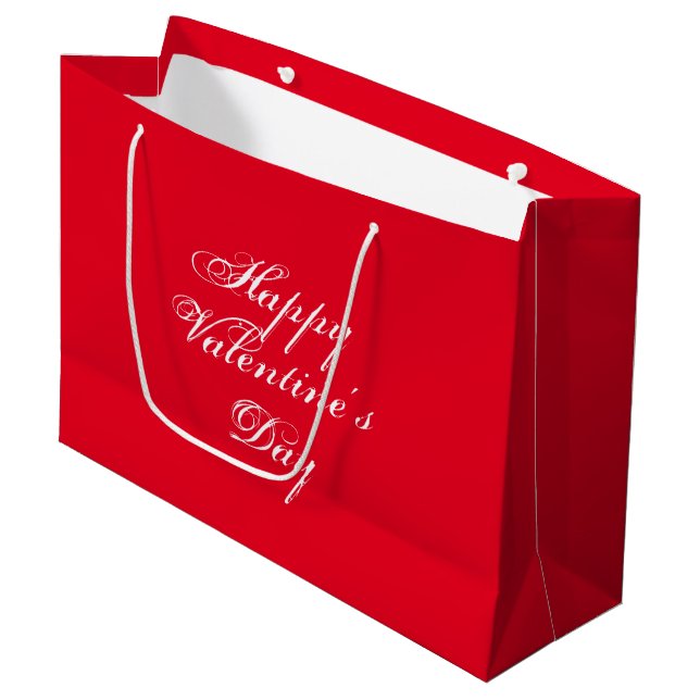 Happy Valentine's Day red white script elegant Large Gift Bag (Front Angled)