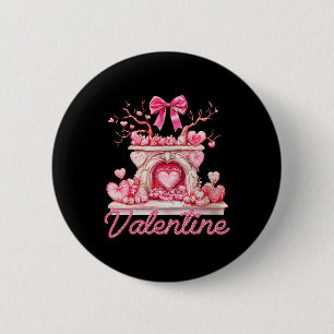 Happy Valentine's Day Retro Fireplace Pink Hearts 6 Cm Round Badge