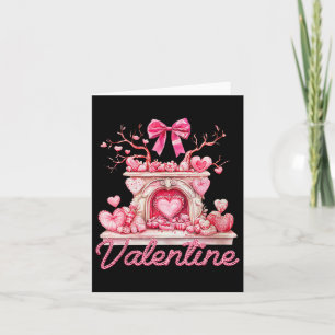 Happy Valentine's Day Retro Fireplace Pink Hearts  Card