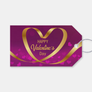 Happy Valentine's Day Ribbon Heart Gold Purple Gift Tags