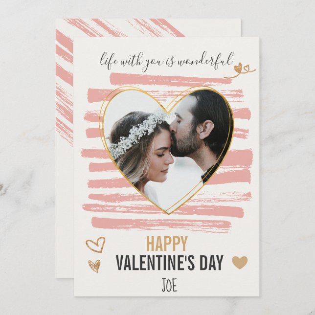 "Happy Valentine's Day" romantic Couple Photo Holi Holiday Card (Front/Back)