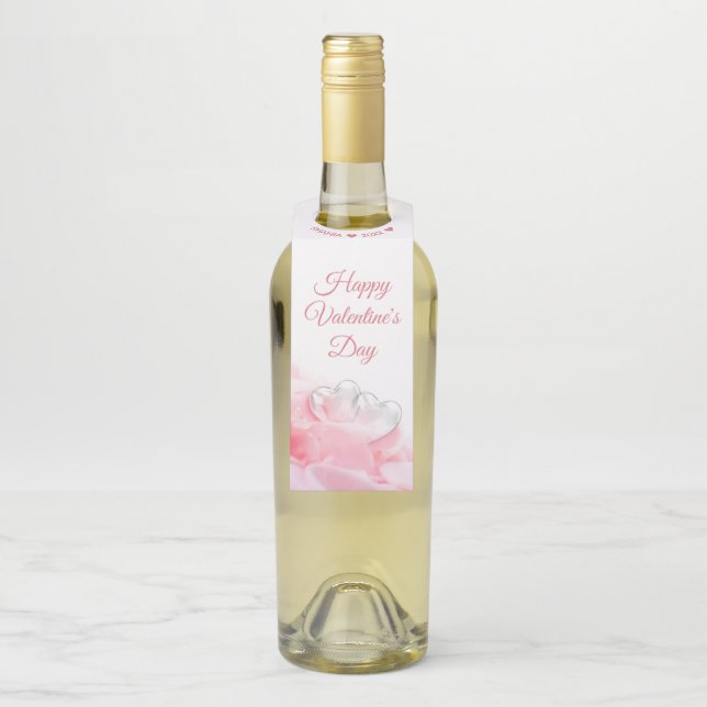 Happy Valentine's Day Romantic Glass Hearts Bottle Tag (On Bottle)