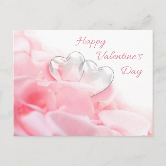 Happy Valentine's Day Romantic Glass Hearts Postcard (Front)