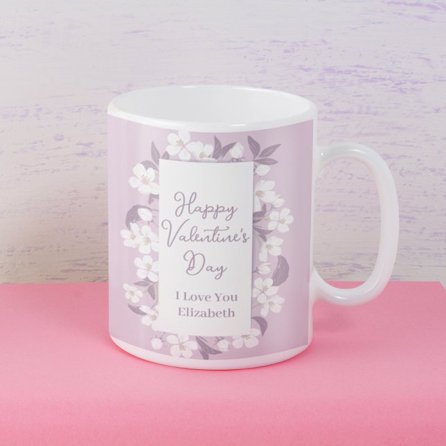 Happy Valentine's Day Romantic Pink Floral Custom Coffee Mug (Creator Uploaded)