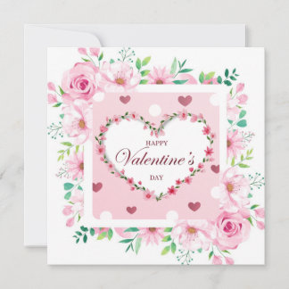 Happy Valentine's Day,  Romantic Pink Floral Heart Invitation