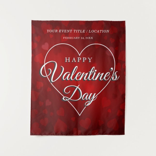 HAPPY VALENTINE'S DAY ROMANTIC RED HEARTS BANNER TAPESTRY (Front)