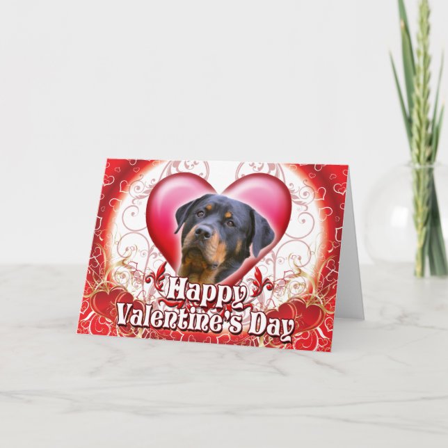 Happy Valentines Day Rottweiler Holiday Card (Front)