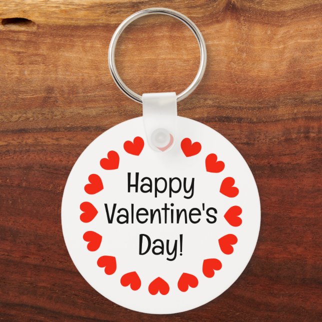 Happy Valentine's Day round red hearts custom Key Ring (Front)