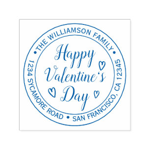 Happy Valentine's Day Round Return Address Self-inking Stamp