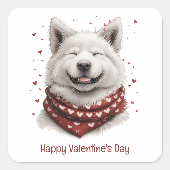 Happy Valentines Day Samoyed Dog Square Sticker (Front)