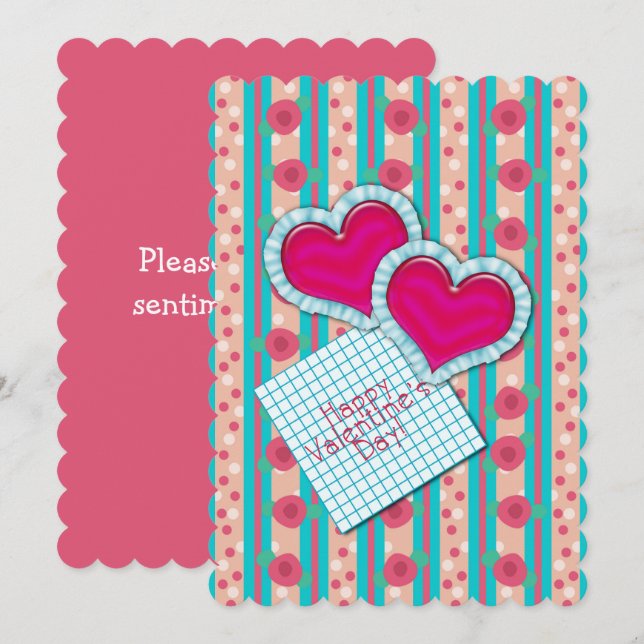 Happy Valentine's Day Satin Hearts Vintage Cottage (Front/Back)