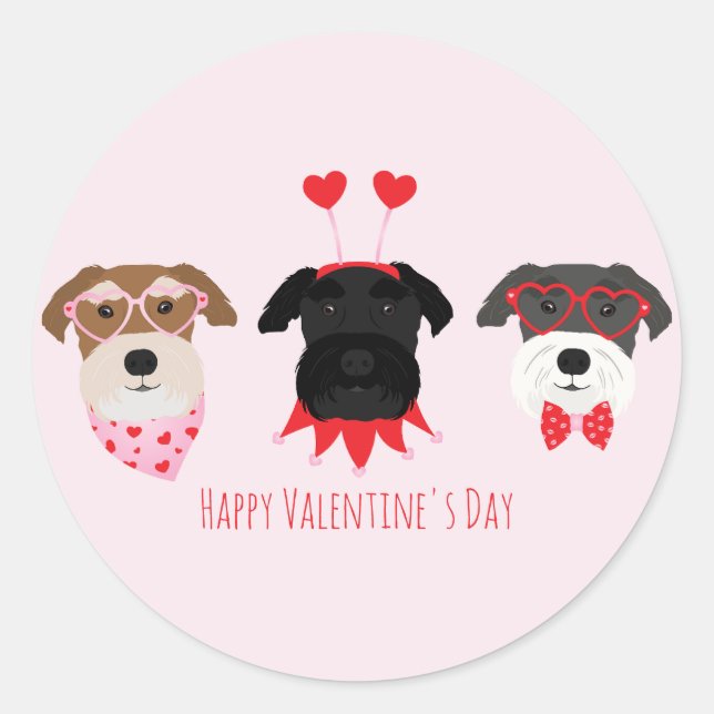 Happy Valentines Day Schnauzer Dogs Classic Round Sticker (Front)