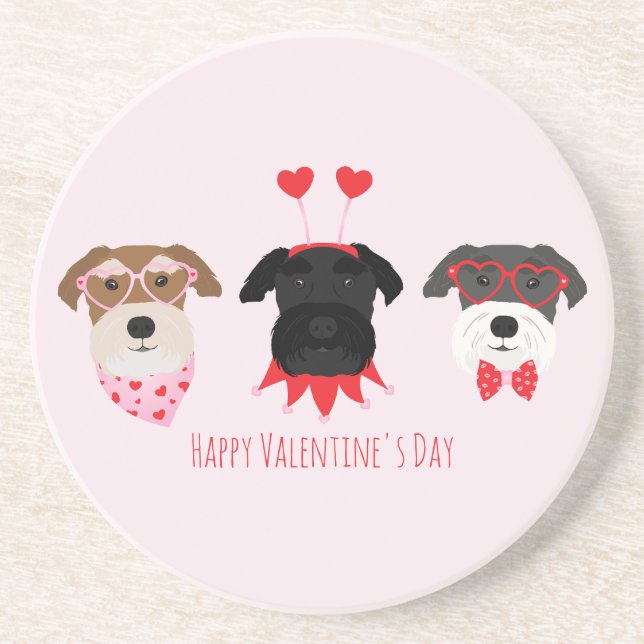 Happy Valentines Day Schnauzer Dogs Coaster (Front)