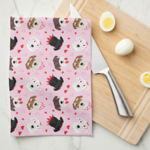 Happy Valentines Day Schnauzer Dogs Tea Towel