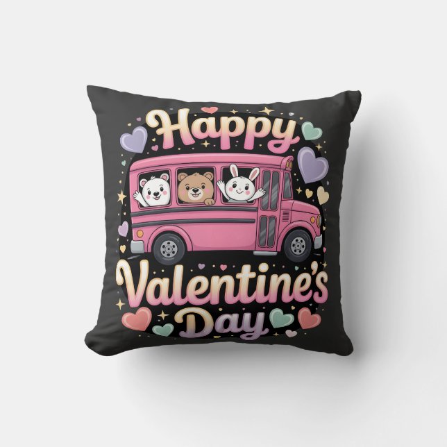 Happy Valentine's Day School Bus Cushion (Front)