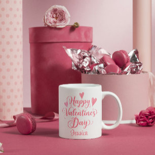 Happy Valentine's Day Script Cute Pink Hearts Coffee Mug