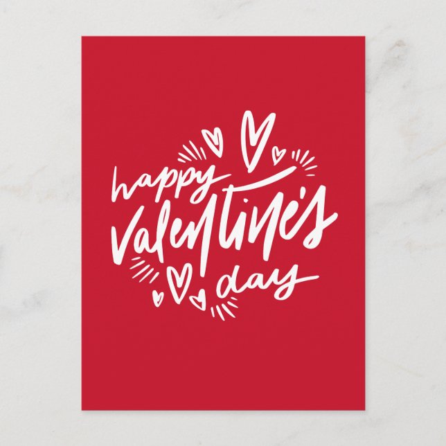 Happy Valentine's Day script Red and White Postcard (Front)
