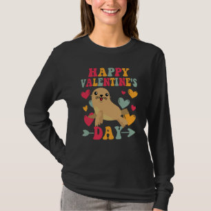 Happy Valentines Day Sea Lion Heart Love Groovy T-Shirt