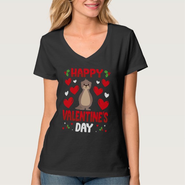 Happy Valentines Day Sea Otter Heart Love Animal T-Shirt (Front)