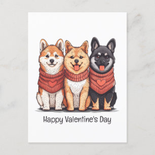 Happy Valentines Day Shiba Inu Dogs Holiday Postcard