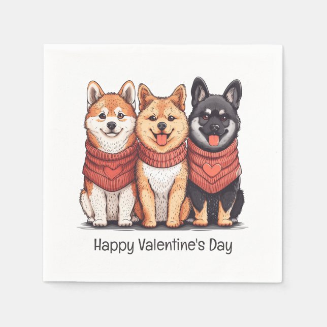 Happy Valentines Day Shiba Inu Dogs Napkin (Front)