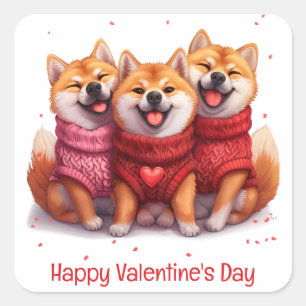 Happy Valentines Day Shiba Inu Dogs Square Sticker