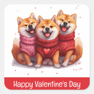 Happy Valentines Day Shiba Inu Dogs Square Sticker