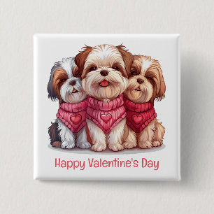 Happy Valentines Day Shih Tzu Dogs 15 Cm Square Badge