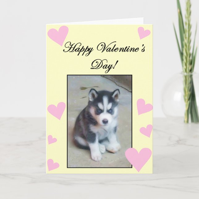 Happy Valentine's Day Siberian Husky Puppy card (Front)