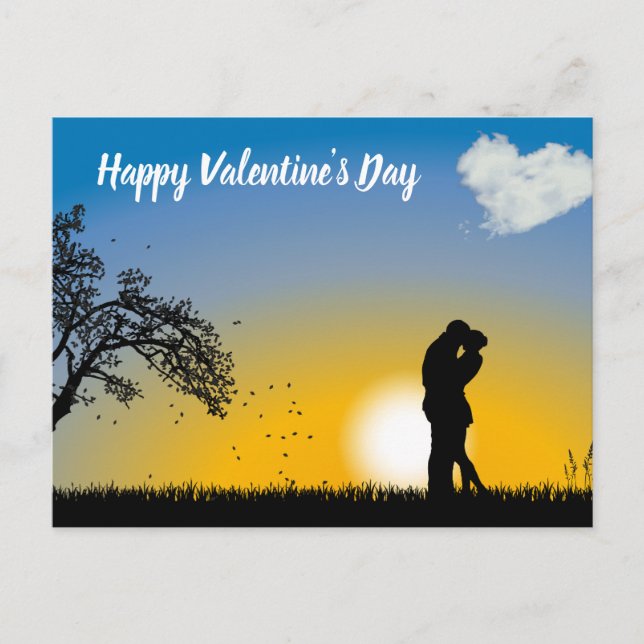 Happy Valentine's Day Silhouette couple  Holiday Postcard (Front)
