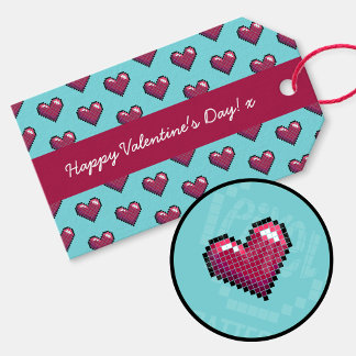 Happy Valentine's Day Simple Heart Pixel Pattern Gift Tags
