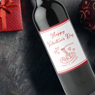 Happy Valentine's Day Simple That's Amore Red Wine Label