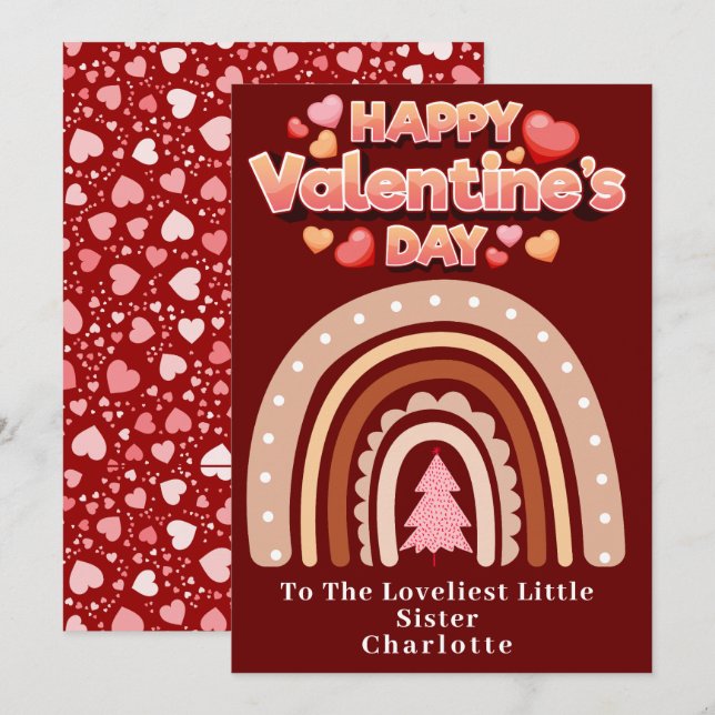  Happy Valentine's Day Sister pesonalized Rainbow Holiday Card (Front/Back)