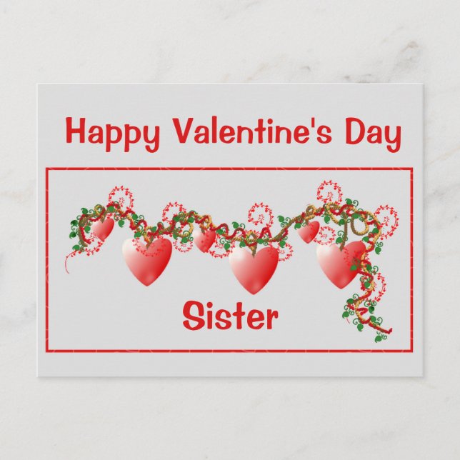 Happy Valentine's Day, Sister, Red Hearts Postcard (Front)