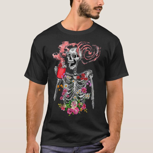 Happy Valentine's Day Skeleton Hot Drink T-Shirt (Front)