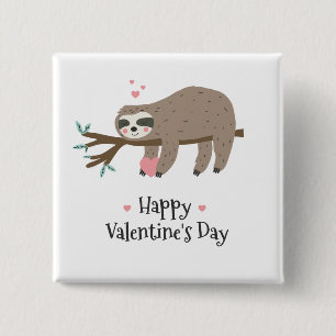 Happy Valentine's Day Sloth 15 Cm Square Badge