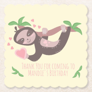 Happy Valentine's Day Sloth Hearts Birthday   Paper Coaster