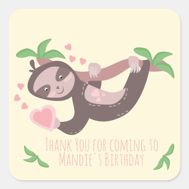 Happy Valentine's Day Sloth Hearts Birthday   Square Sticker (Front)