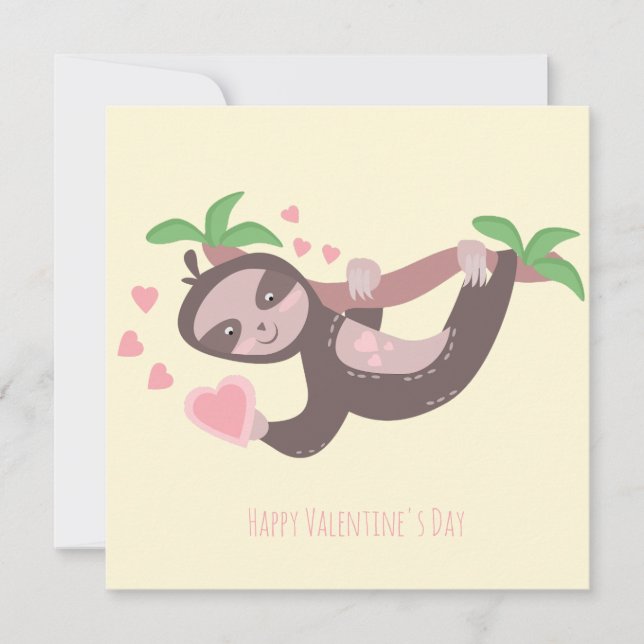 Happy Valentine's Day Sloth Hearts Illustration  Card (Front)