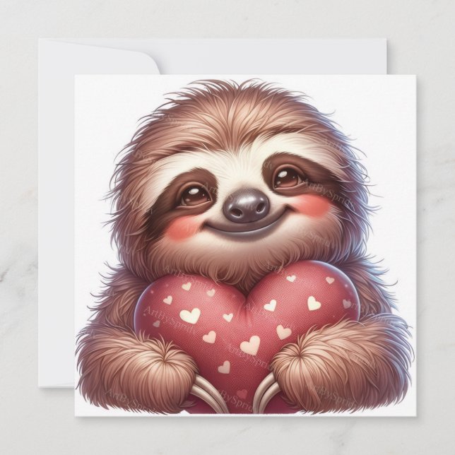 Happy Valentine's Day Sloth Holiday Card (Front)
