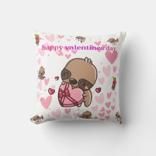 Happy Valentine's Day Sloth Throw Pillow