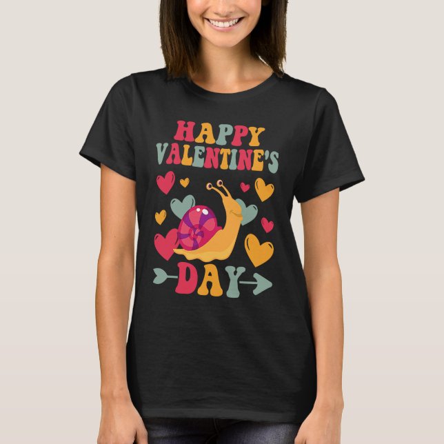 Happy Valentines Day Snail Heart Love Groovy T-Shirt (Front)