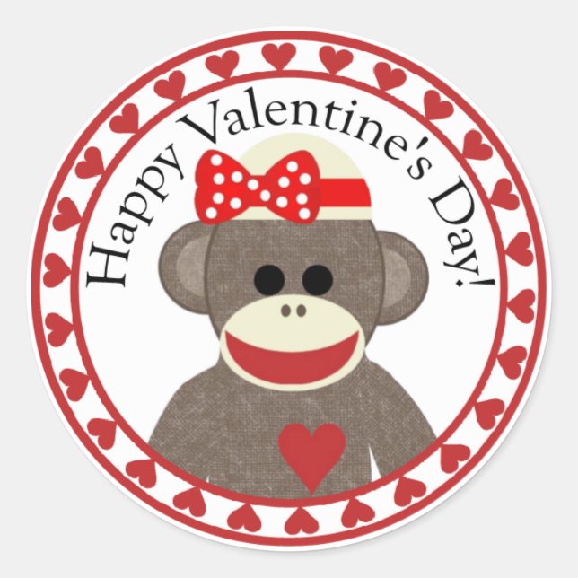Happy Valentine's Day sock monkey sticker (Front)