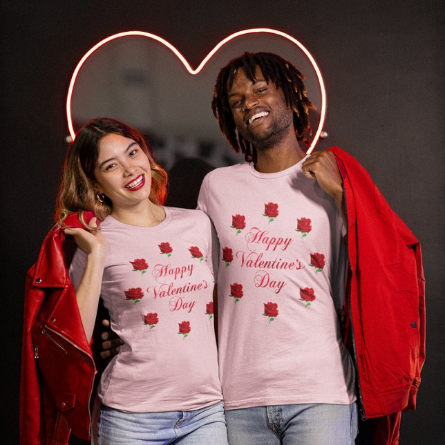 Happy Valentine's Day Soft Pastel Red Roses Unisex T-Shirt (Happy Valentine's Day Soft Pastel Red Roses Unisex T-Shirt)
