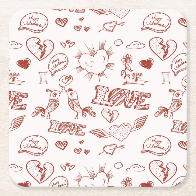 Happy Valentine's Day Square Paper Coaster (Front)