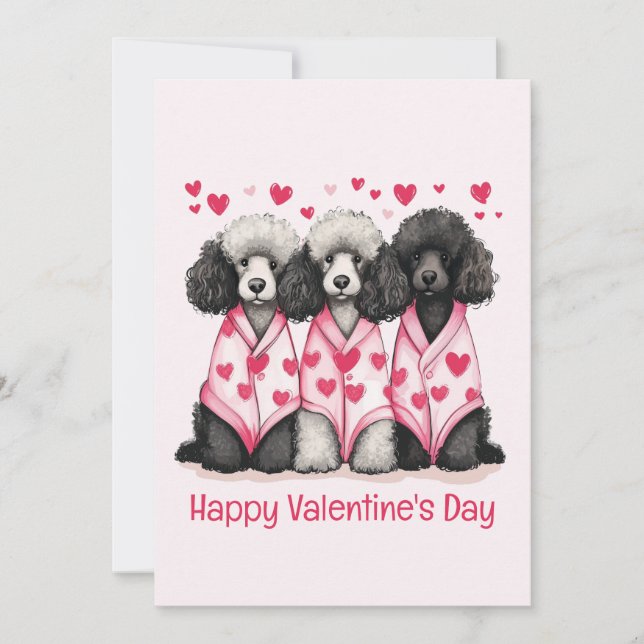 Happy Valentines Day Standard Poodle Dogs Holiday Card (Front)