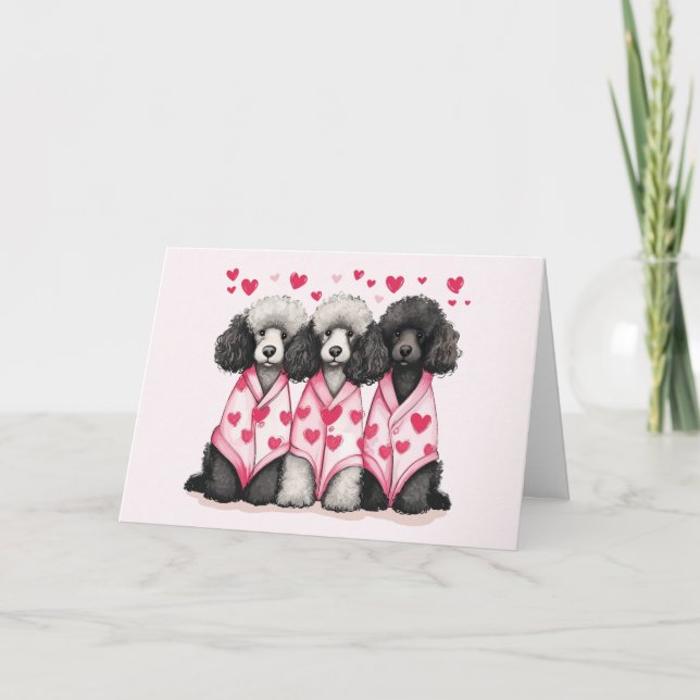 Happy Valentines Day Standard Poodle Dogs Holiday Card (Front)